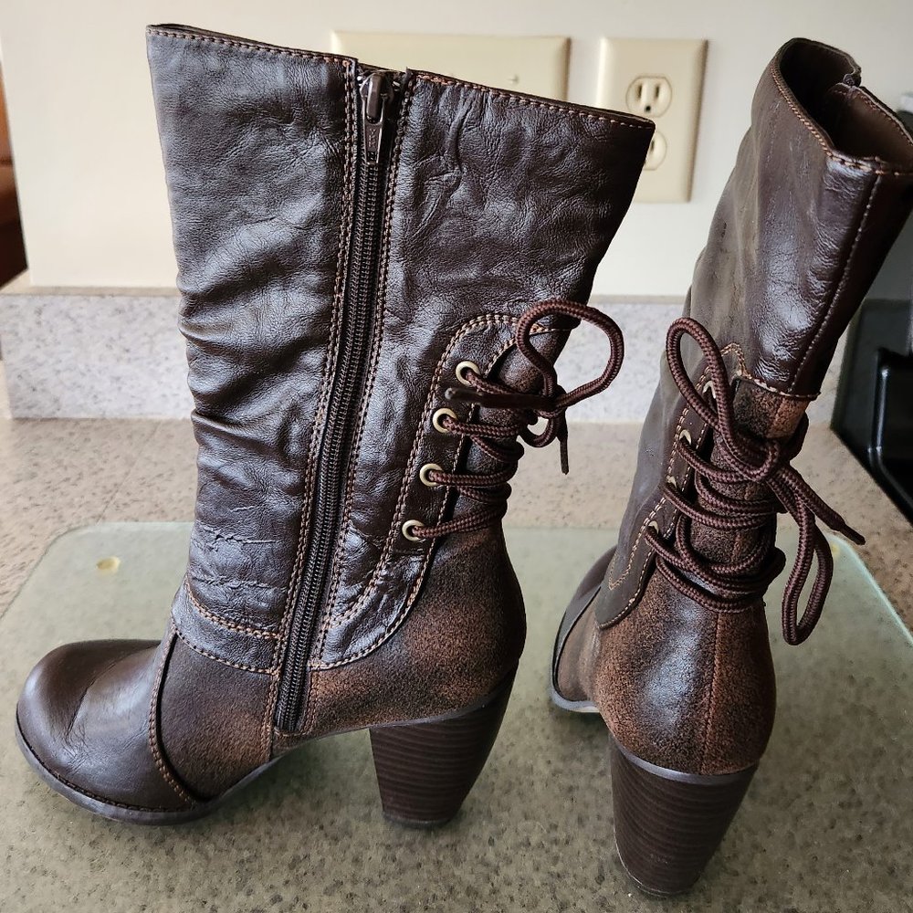 Womens Prima Hogan Dark Brown Stretch Smooth Boots Size 6 1/2M